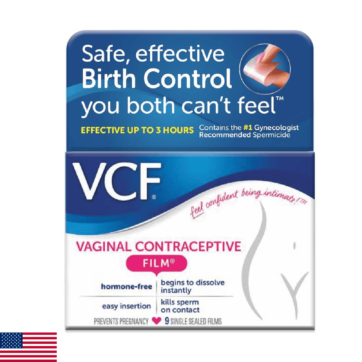 VCF Vaginal Contraceptive Film with Spermicide, 1 Box of 9 Prevents Pregnancy, N - Image 1