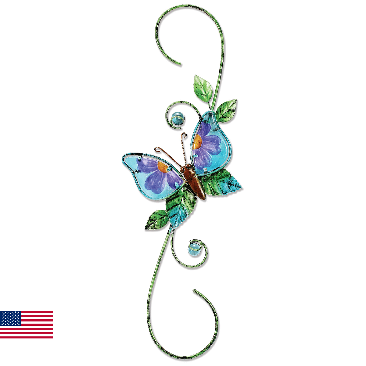 Sunset Vista Designs Metal & Glass Decorative Plant Hook, 18", Butterfly - Image 1