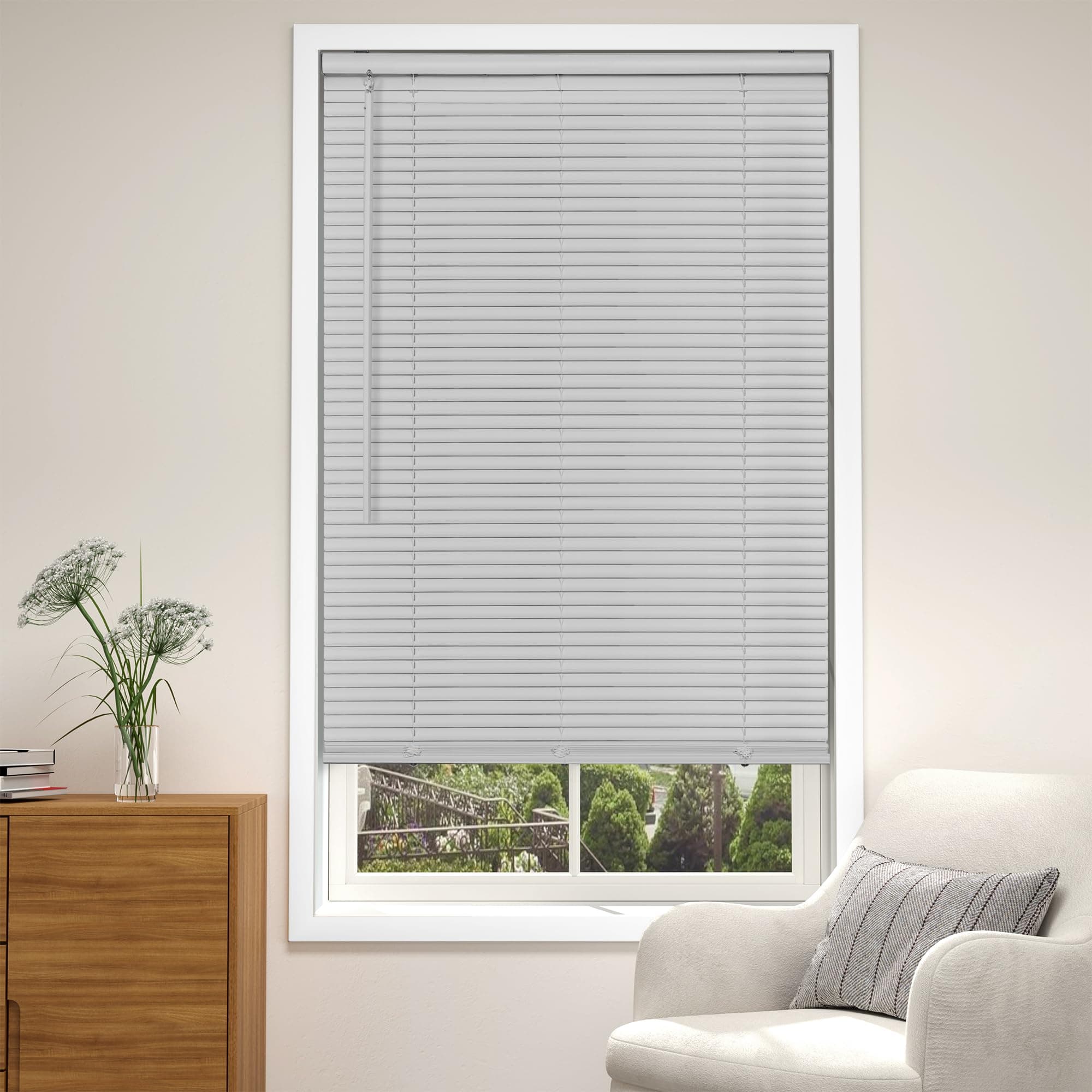 LazBlinds Cordless Grey 1” Light Filtering Vinyl Mini Blinds 34.5x64 Indoor Wind - Image 1
