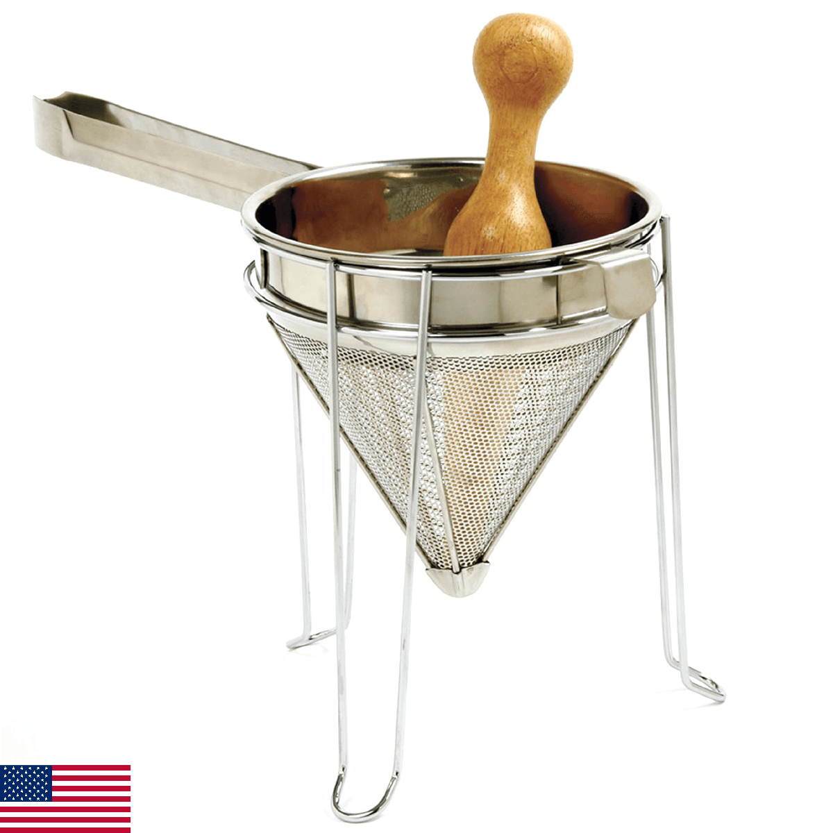 Norpro 642 Stainless Steel Chinois with Stand and Pestle Set, Bouillon Strainer, - Image 1