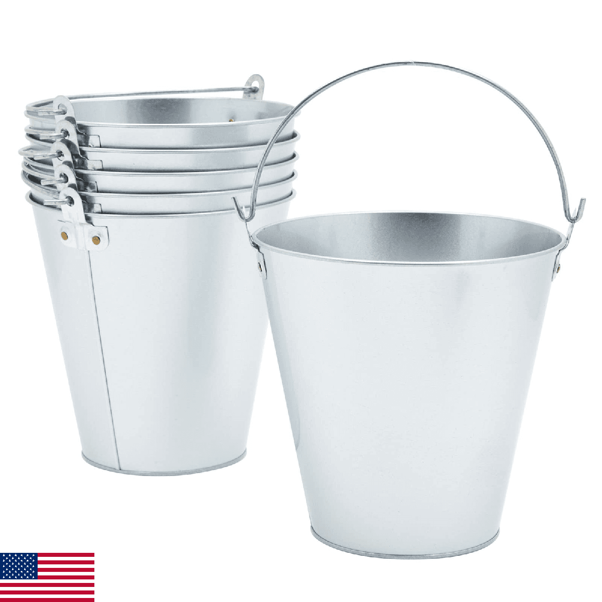 Juvale Metal Bucket - 6-Pack, 100 oz, 7 in Dia x 7.2 in H, Silver - Galvanized B - Image 1