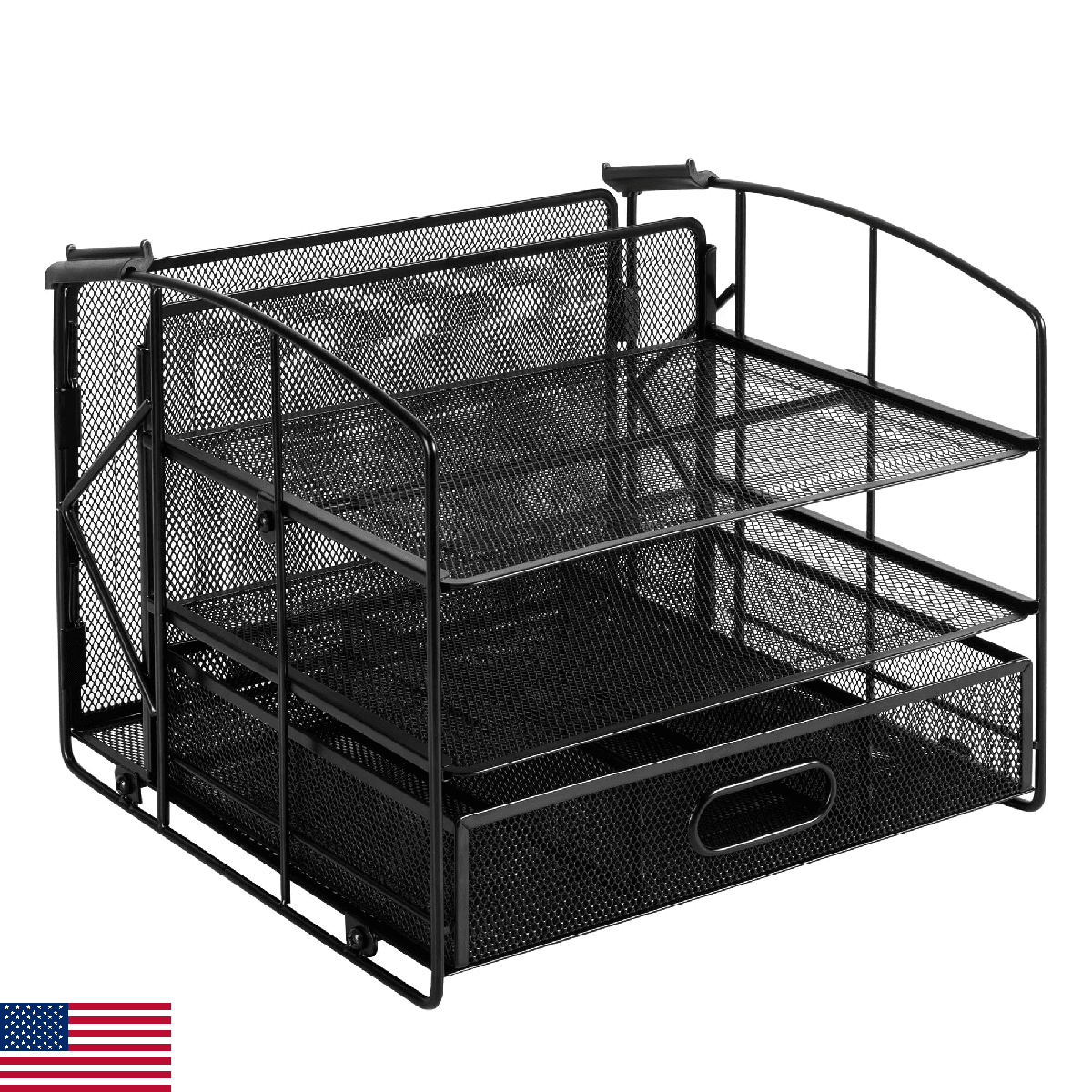 Amazon Basics Sturdy Rectangular Desktop Organizer with 3 Trays, Sliding Drawer - Image 1