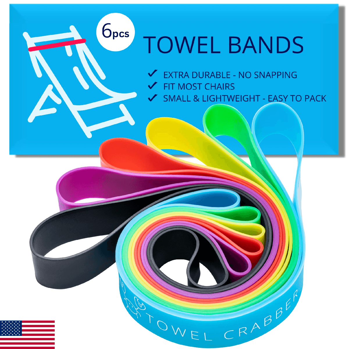 Towel Bands (6-Pack), Beach, Pool & Cruise Chairs, Extra Durable, No Snapping, C - Image 1