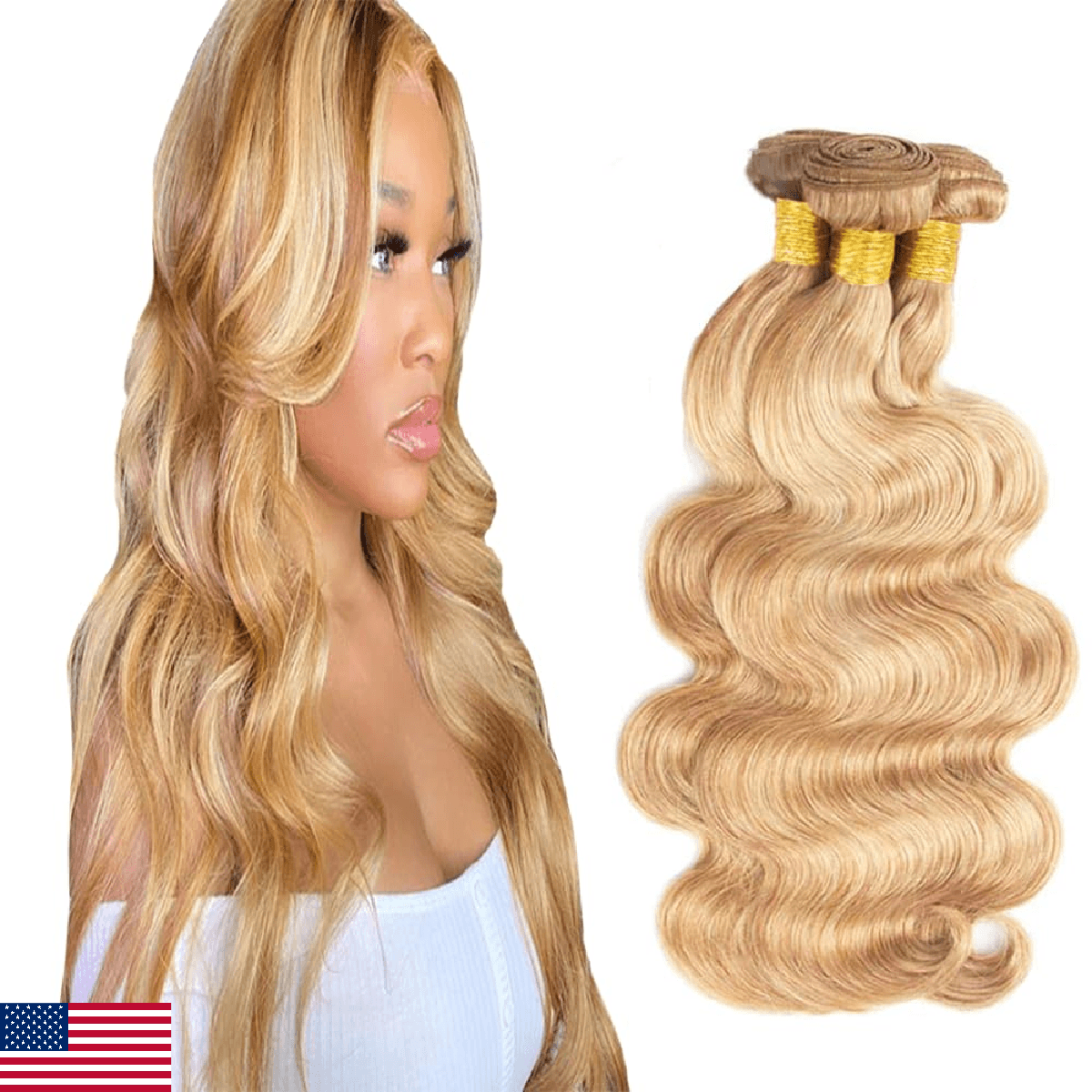 Highlight Body Wave Bundles Human Hair P27/613 Honey Blonde Body Weave Bundles D - Image 1
