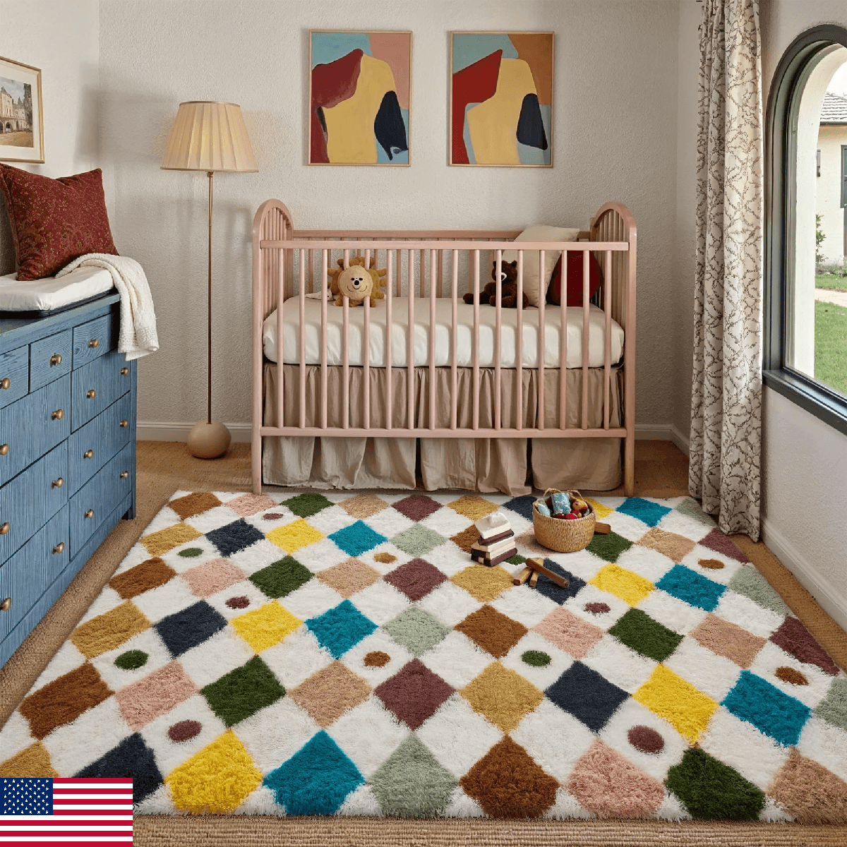 PureCozy Rainbow 4x6 Area Rug for Living Room Washable Non Slip Neutral Soft Bed - Image 1