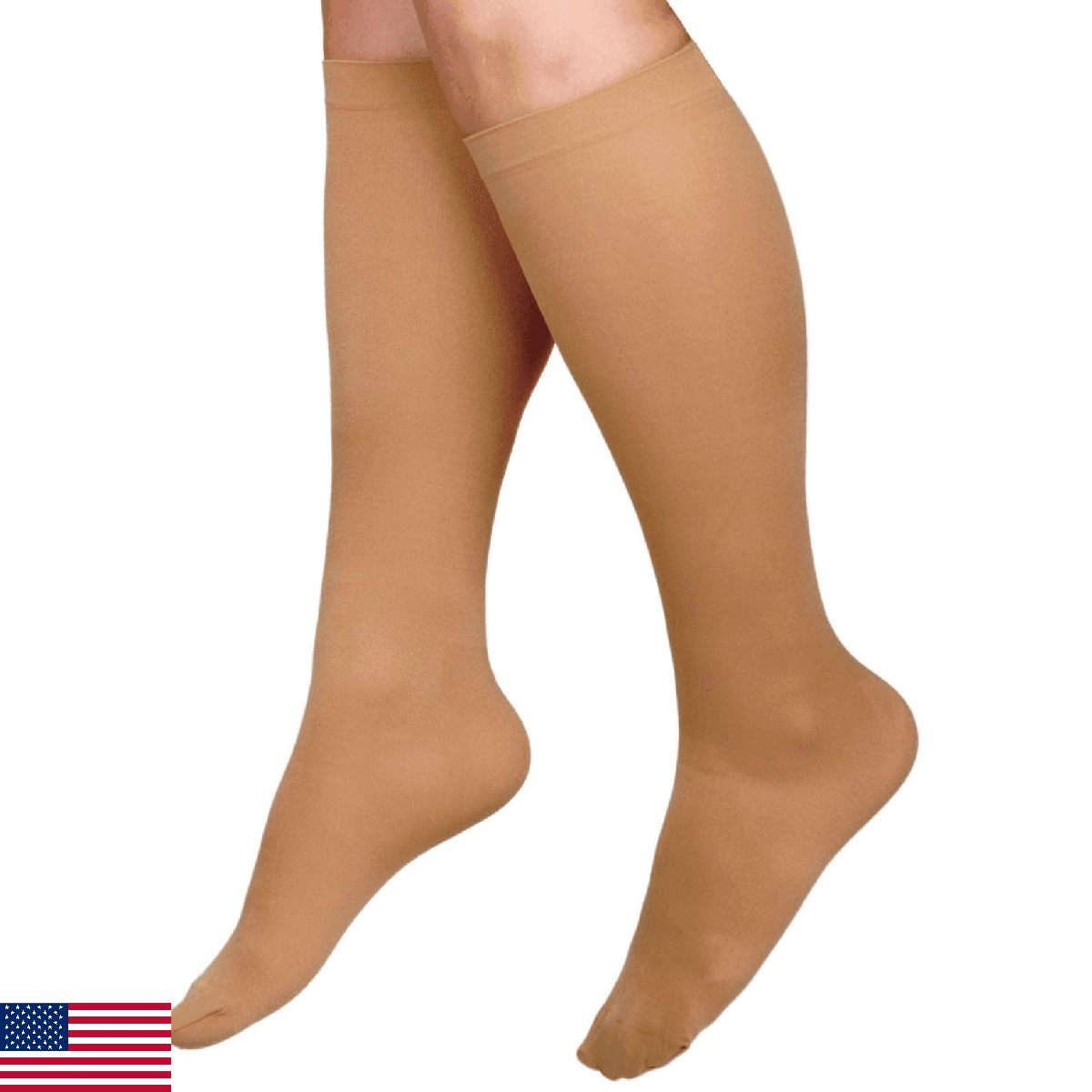CURAD Knee High Compression Hosiery, 20-30 mmHg, Tan, Size C (L), Ideal for Vari - Image 1