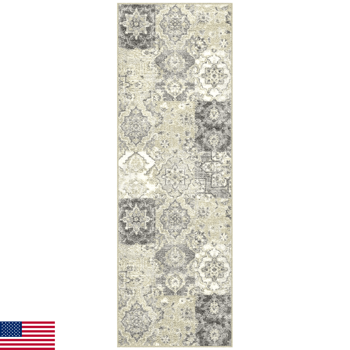 Maples Rugs Vintage Patchwork Distressed Non Slip Washable Runner Rug For Hallwa - Image 1