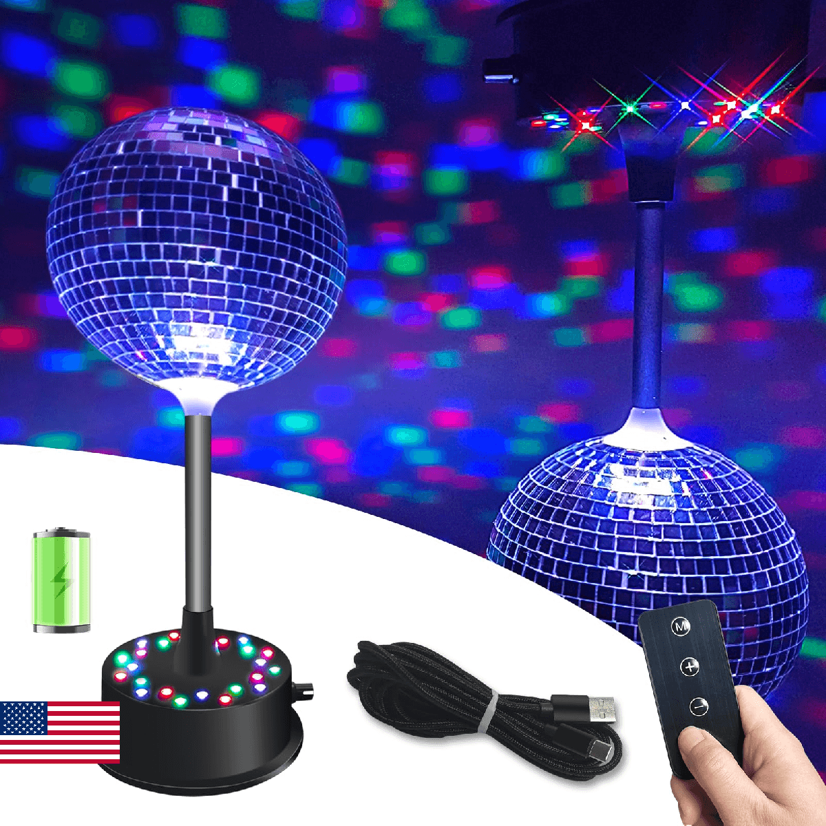 Disco Ball with Motor with Remote and Lights, Palujorty 5-9 RPM 24 LED Mirror Ba - Image 1