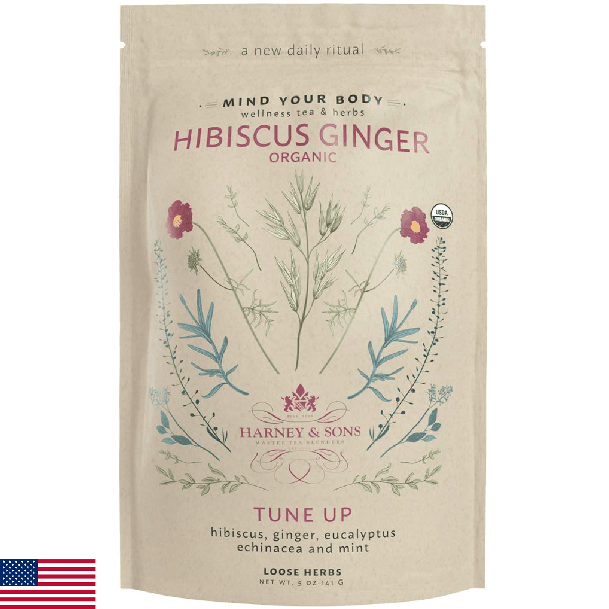 Harney & Sons Organic Hibiscus Ginger Tune-Up Wellness Blend, with Eucalyptus, E - Image 1