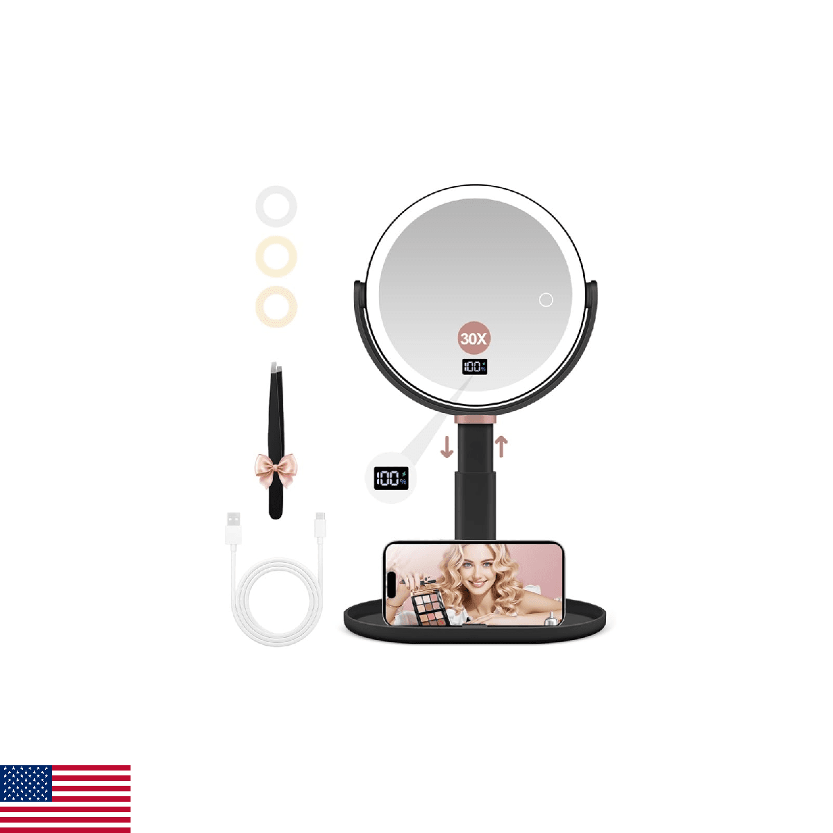 GOMIPURU Makeup Magnifying Mirror with Light 30X/1X, Digital Display, 2-Sided To - Image 1