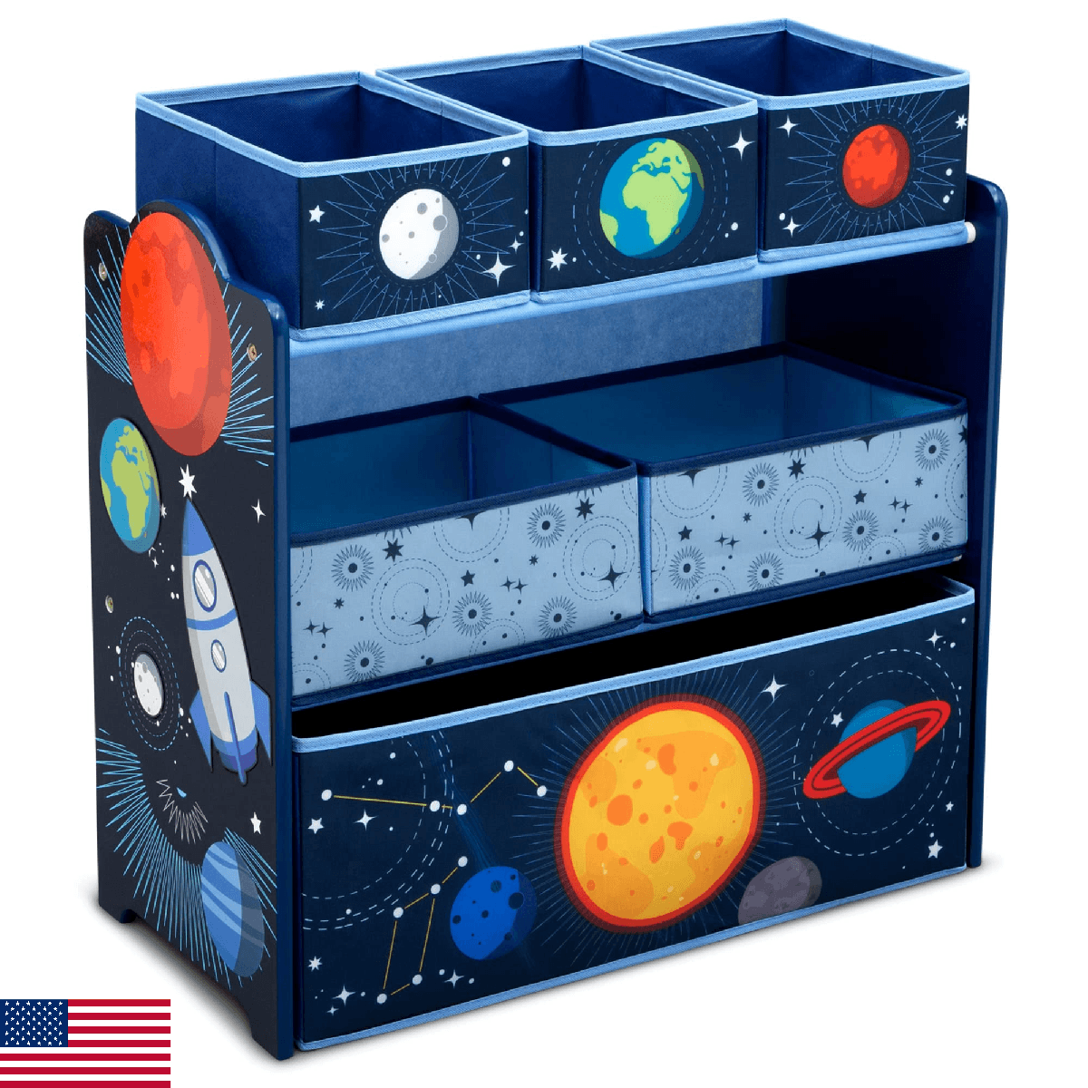 Delta Children Space Adventures Design & Store 6 Bin Toy Storage Organizer - Gre - Image 1