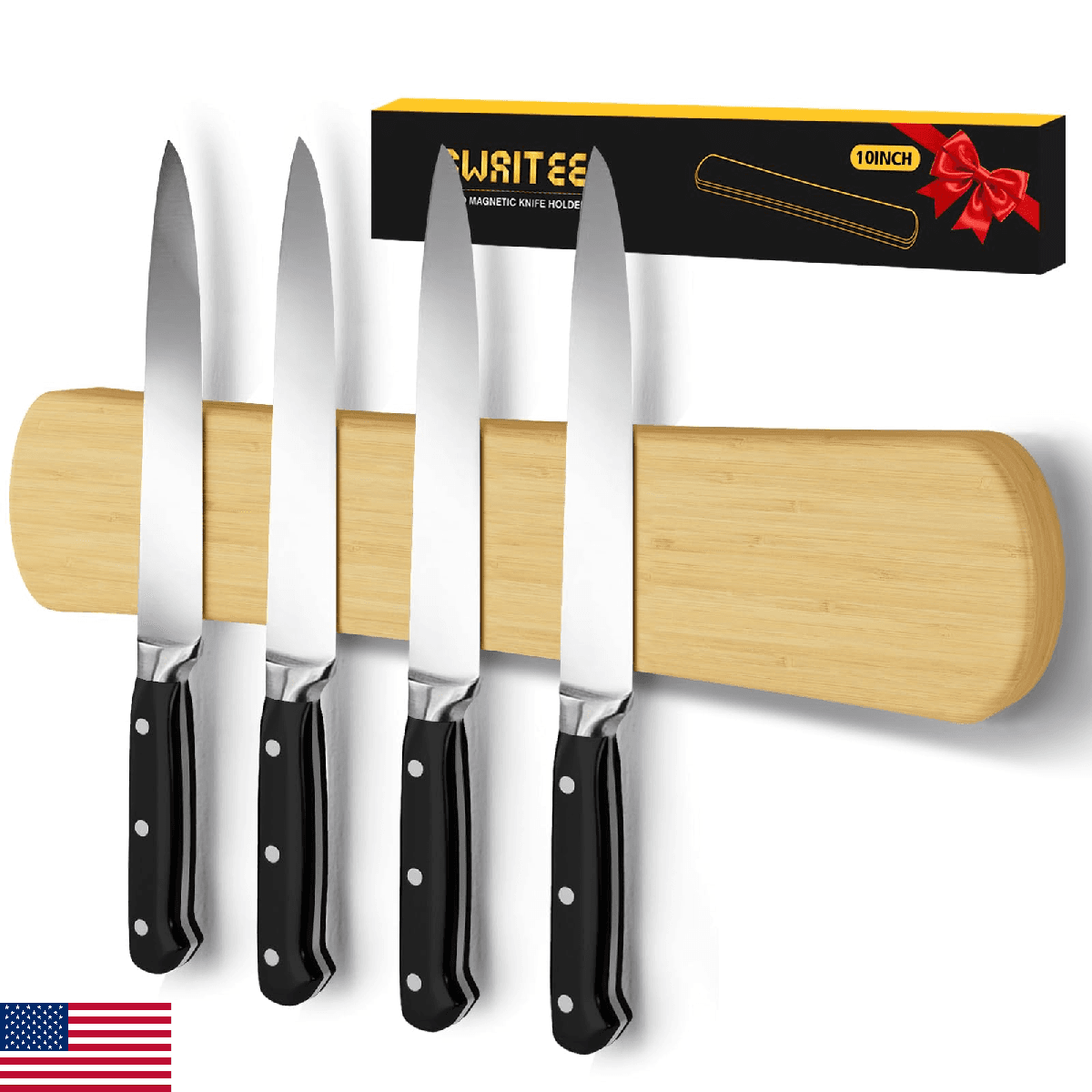 Swaitee Magnetic Knife Holder for Wall, 10 Inch Bamboo Strong Magnetic Knife Str - Image 1