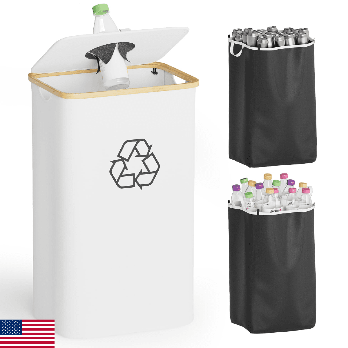SpaceAid Recycling Bin for Kitchen 26 Gallon, 100L Recycle Bin with Lid and 2 Re - Image 1