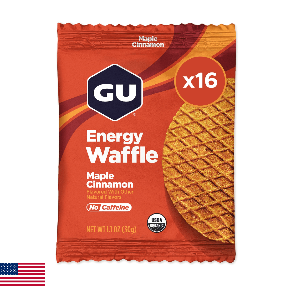 GU Energy Maple Cinnamon Organic Sports Nutrition Energy Waffle, Caffeine-Free, - Image 1
