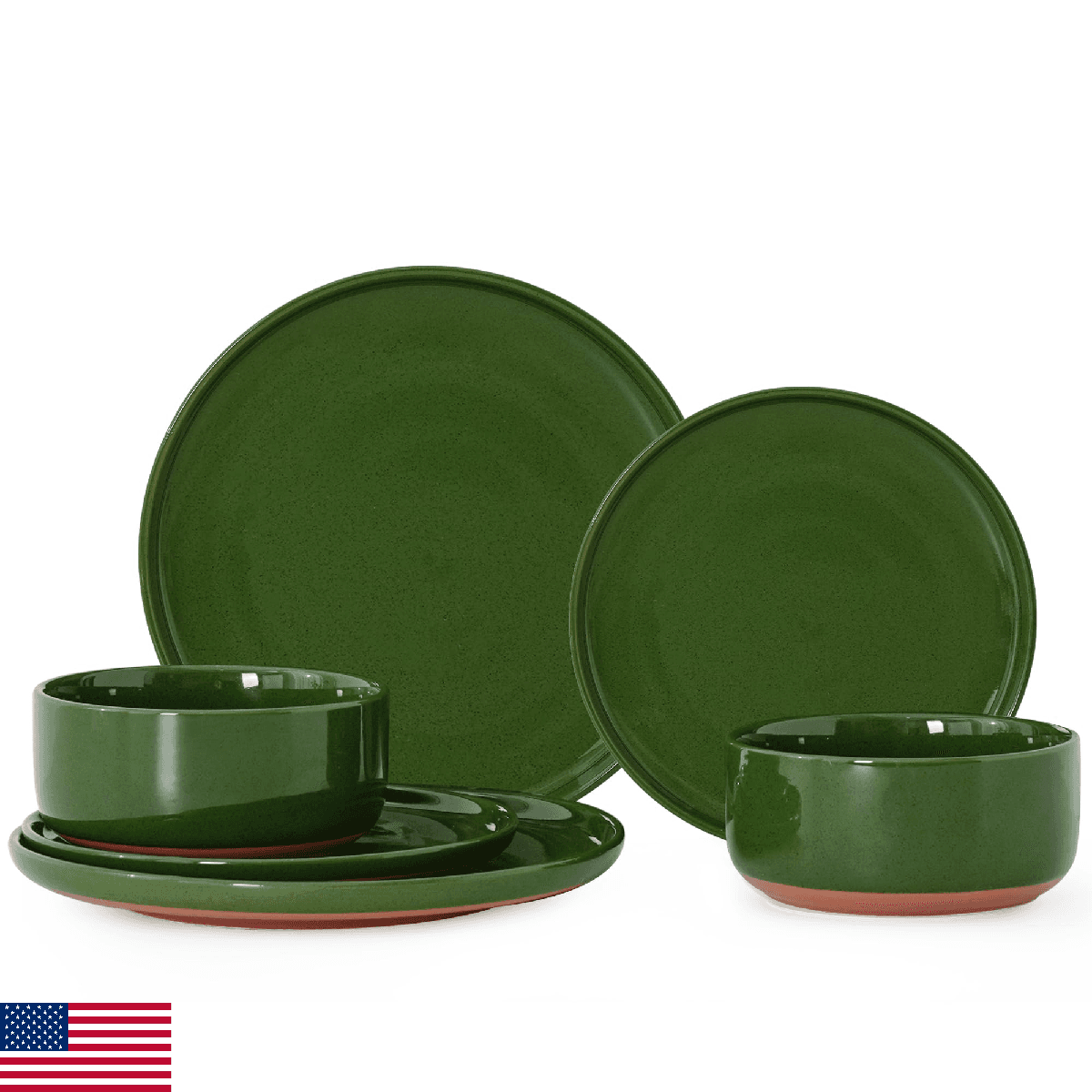 Ruxmirae 6 Piece Dinnerware Set, Dual Glaze Stoneware Plates and Bowls Sets, Mod - Image 1