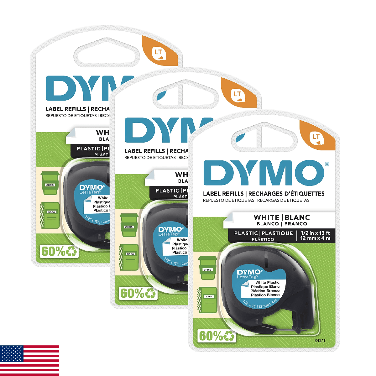 DYMO LT Plastic Labels for LetraTag Label Makers Black Print on White Labels 1/2 - Image 1