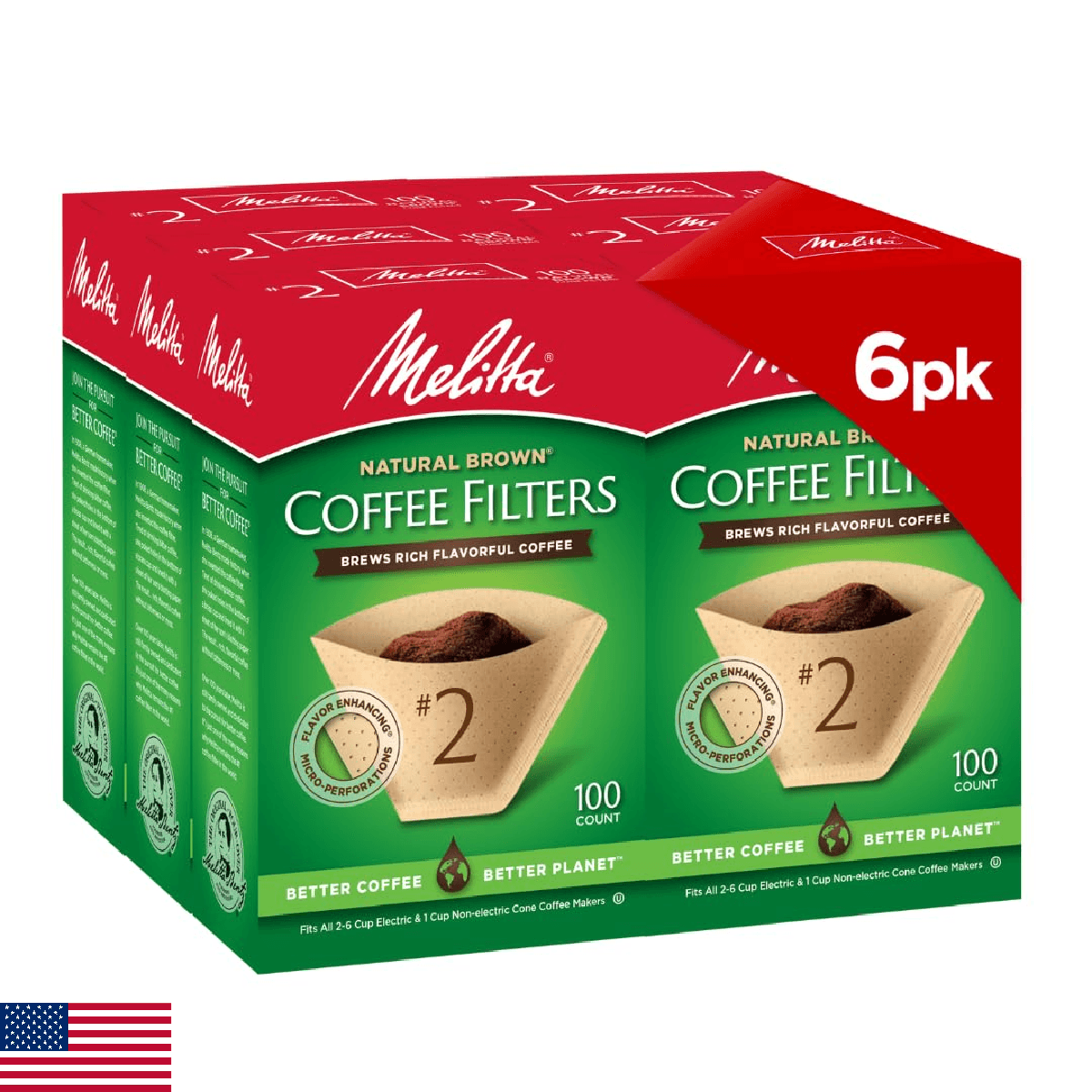 Melitta #2 Cone Coffee Filters, Natural Brown, 100 Count (Pack Of 6), 600 Total - Image 1