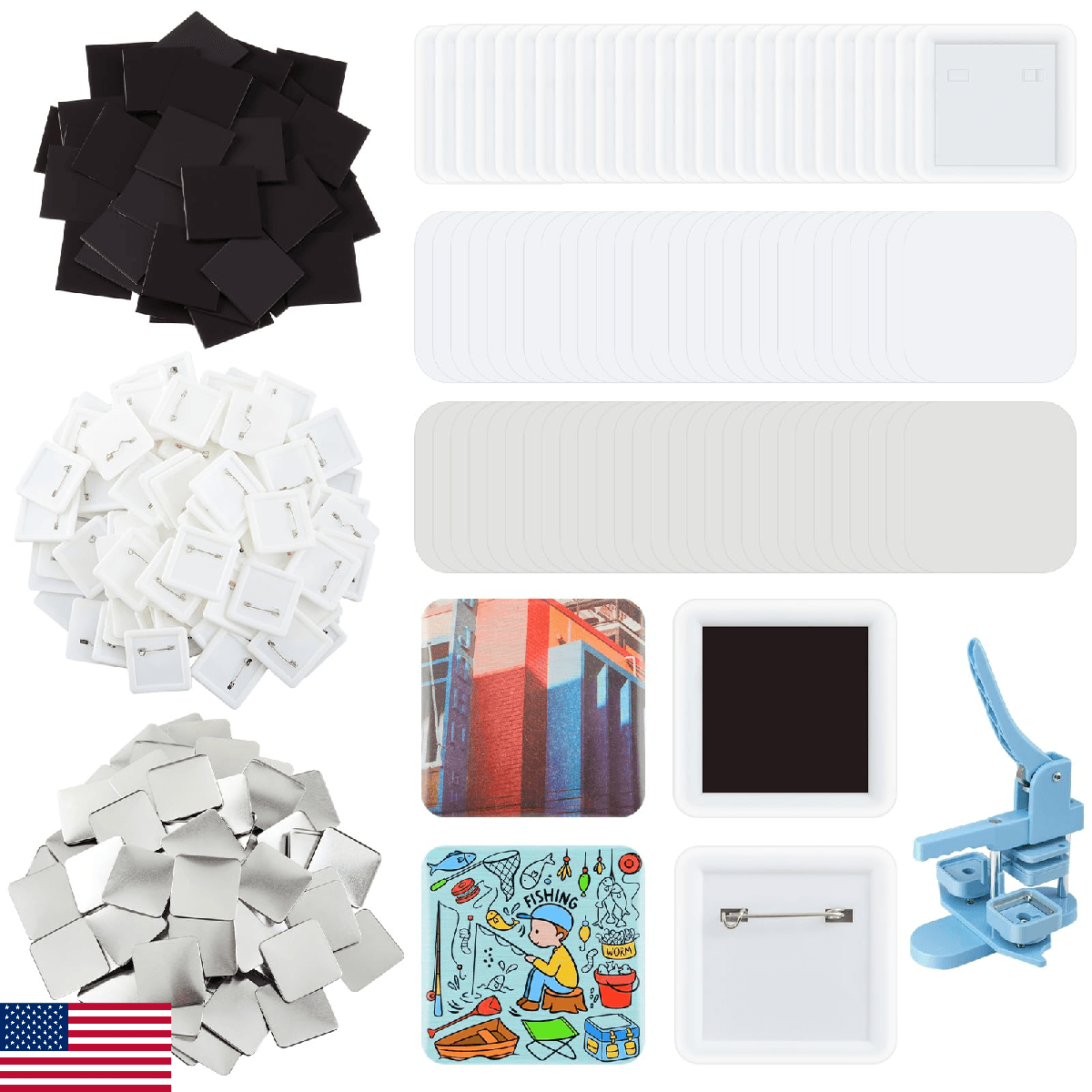 Wavwavw 150 Sets 50mm/1.97 Inch Square Button Maker Supplies, 75 Pcs Blank Fridg - Image 1