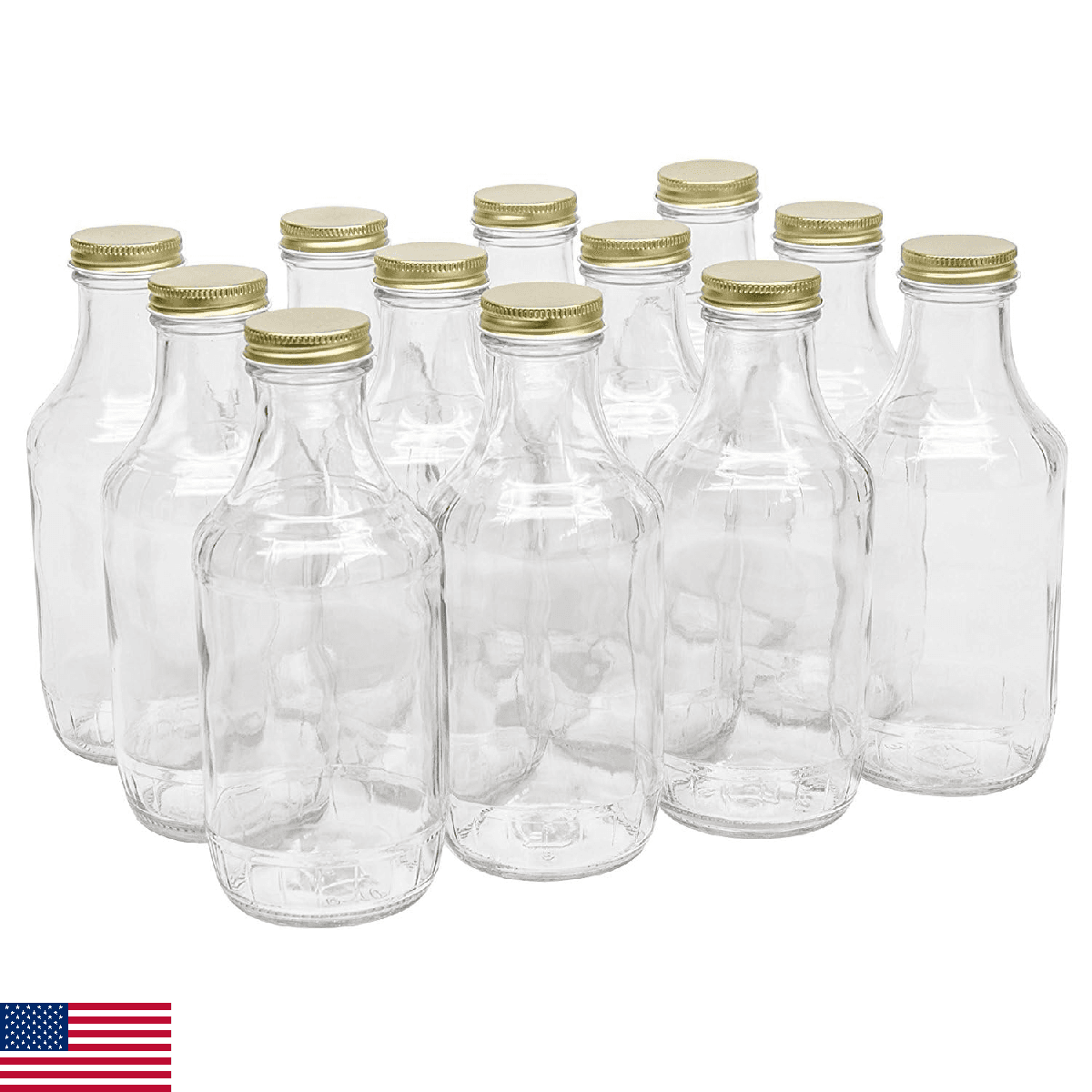North Mountain Supply 16 Ounce Glass Sauce Bottle - With 38mm Gold Metal Lids - - Image 1