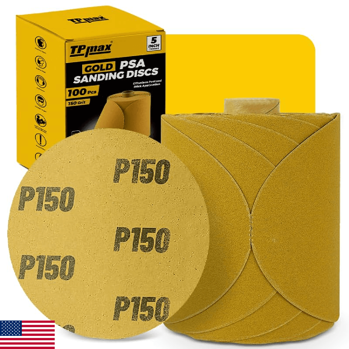 100PCS 5 Inch PSA Sanding Discs 150 Grit | Self-Adhesive Sandpaper Roll for DA S - Image 1