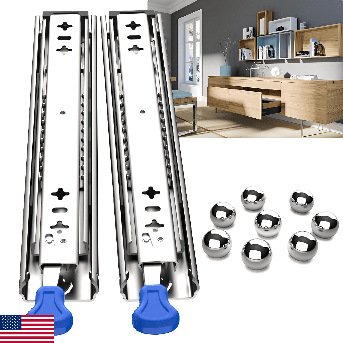 Heavy Duty Drawer Slides Full Extension Side Mount 20-40 Inch Metal Rails Lock 2 - Image 1