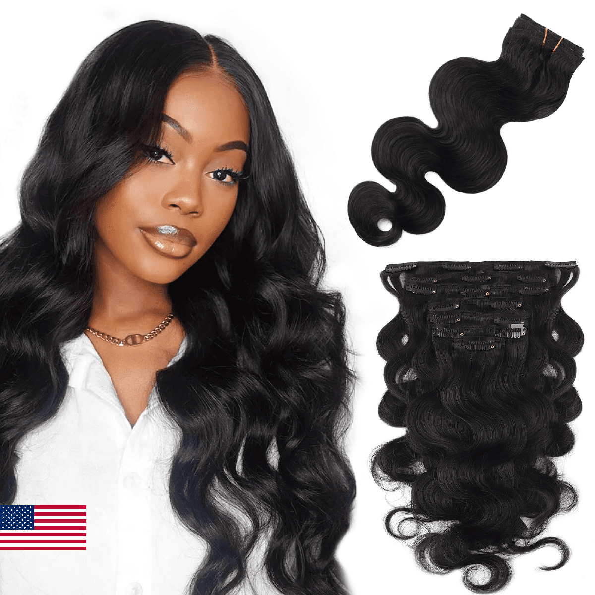 ABH AMAZINGBEAUTY HAIR Body Wave Clip ins Human Hair Wavy Clip in Hair Extension - Image 1