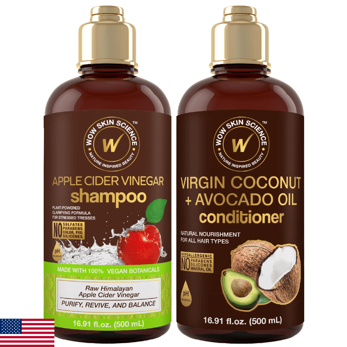 WOW Skin Science Apple Cider Vinegar Shampoo & Coconut + Avocado Oil Conditioner - Image 1