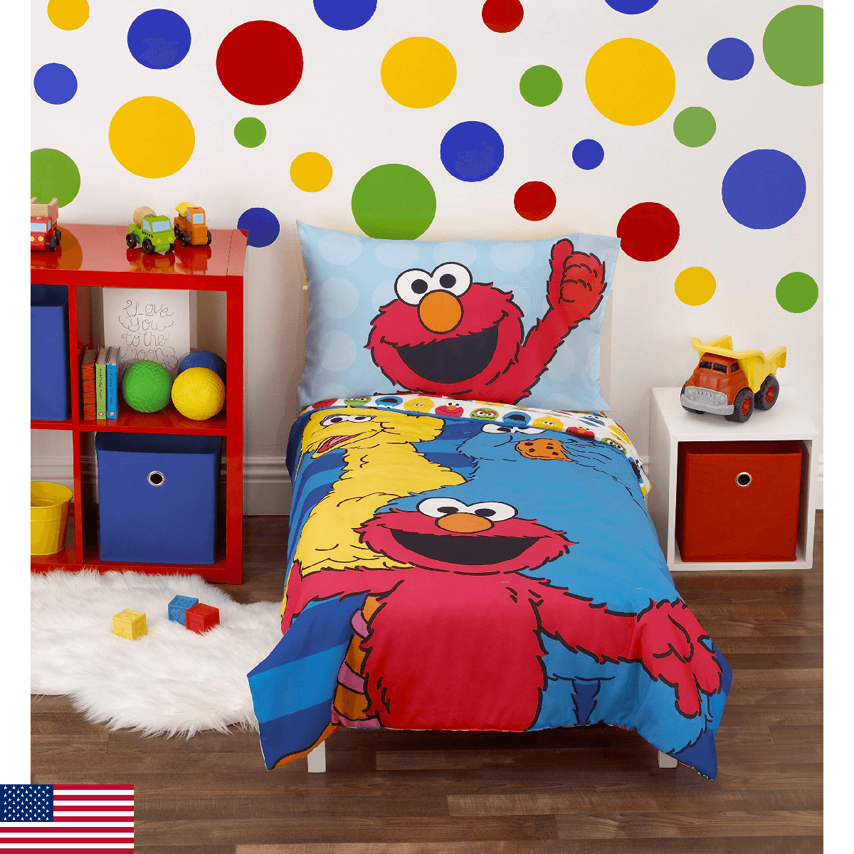 Sesame Street Best Friends Blue, Red, Yellow 4Piece Toddler Bed Set - Comforter, - Image 1