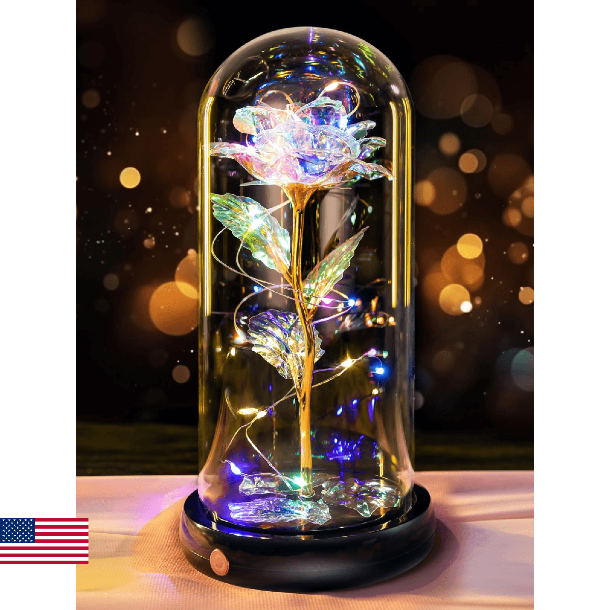 Valentines Day Rose Gifts for Her Women Birthday Gift, Rechargeable Galaxy Glass - Image 1