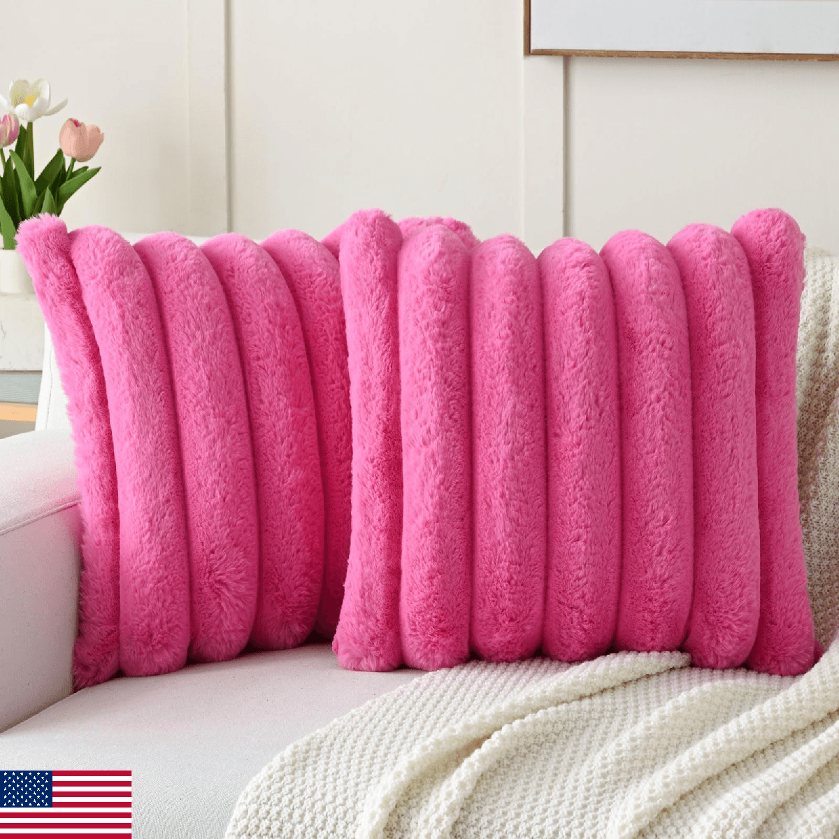 HAUSSY Valentines Faux Fur Throw Pillow Covers 24x24 Inch Set of 2, Decorative S - Image 1