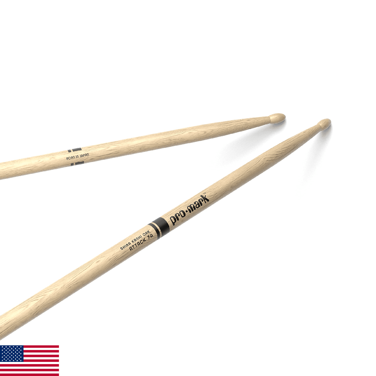 ProMark Drum Sticks - Classic Attack 7A Shira Kashi Oak Drumsticks, Oval Wood Ti - Image 1