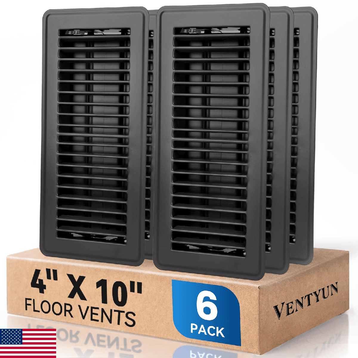 VENTYUN 4 x 10 Floor Register Vent Covers 6-Pack Walkable Powder-Coated Metal Ve - Image 1