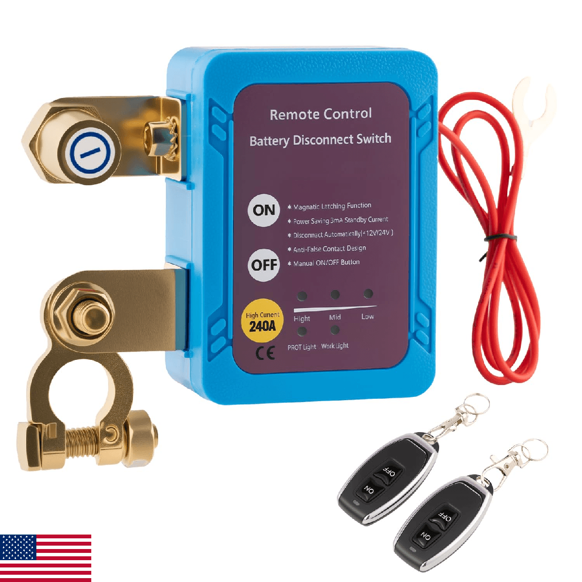 Battery Disconnect Switch 12V 240A, Remote Car Kill Switch Anti-Theft Automatic - Image 1