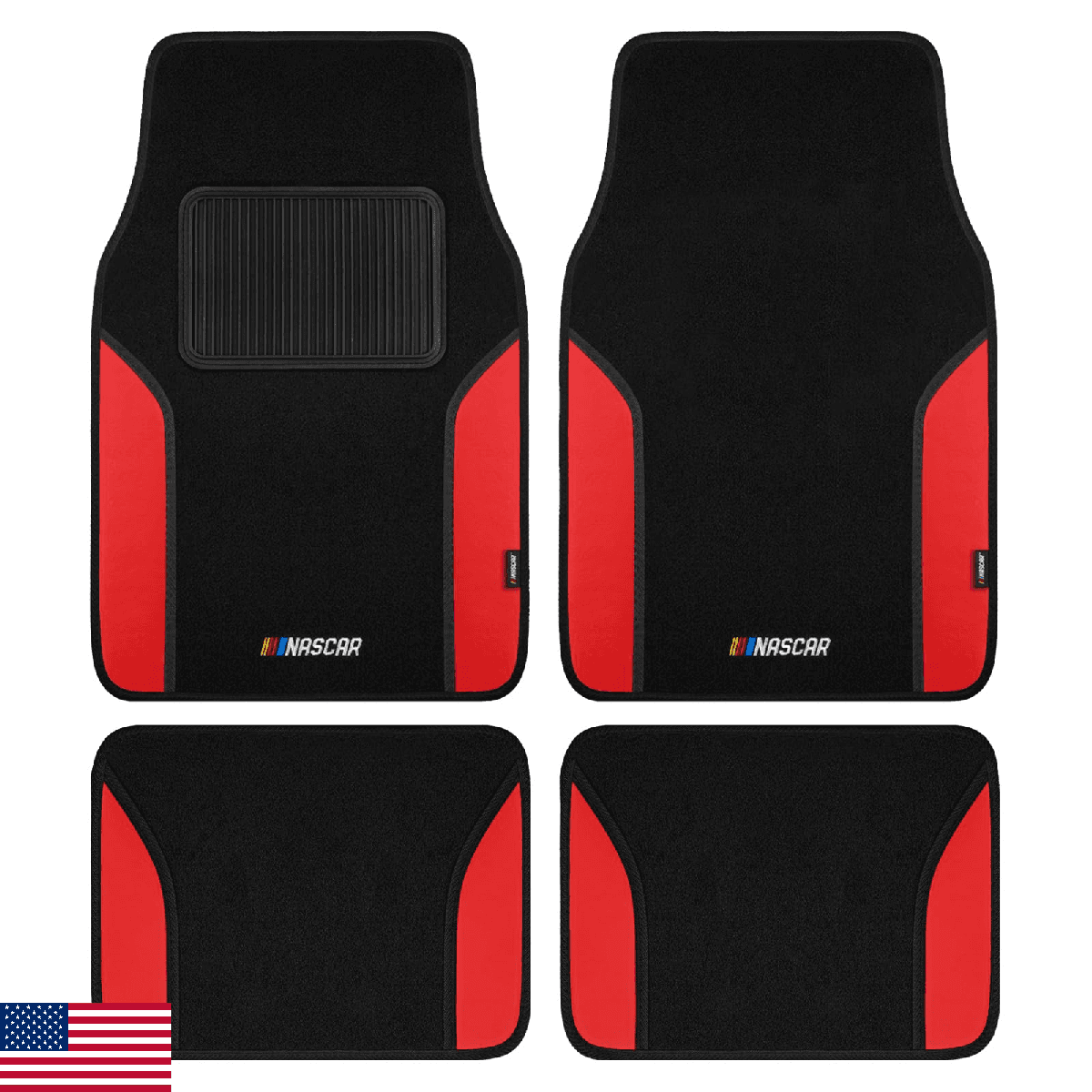 NASCAR Car Floor Mats, Carpet & Red Leather Design Car Mats, Universal-Fit All-W - Image 1