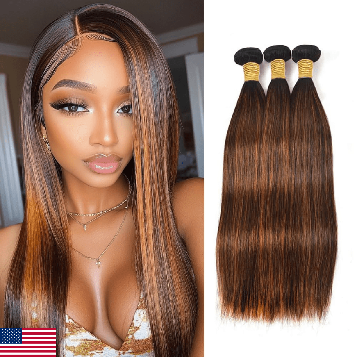 Biliisyff Brown Human Hair Bundles P4/30 Straight Bundles Highlight Bundles Dark - Image 1