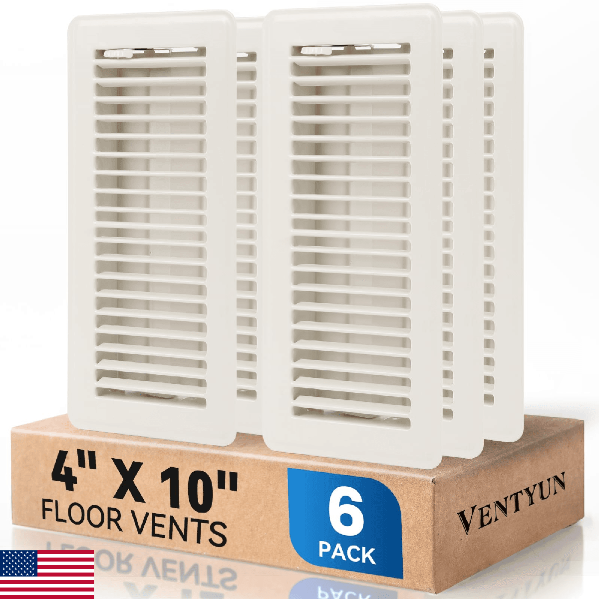 VENTYUN 4x10 Floor Register Vent Covers 6-Pack Powder-Coated Metal Adjustable Ai - Image 1
