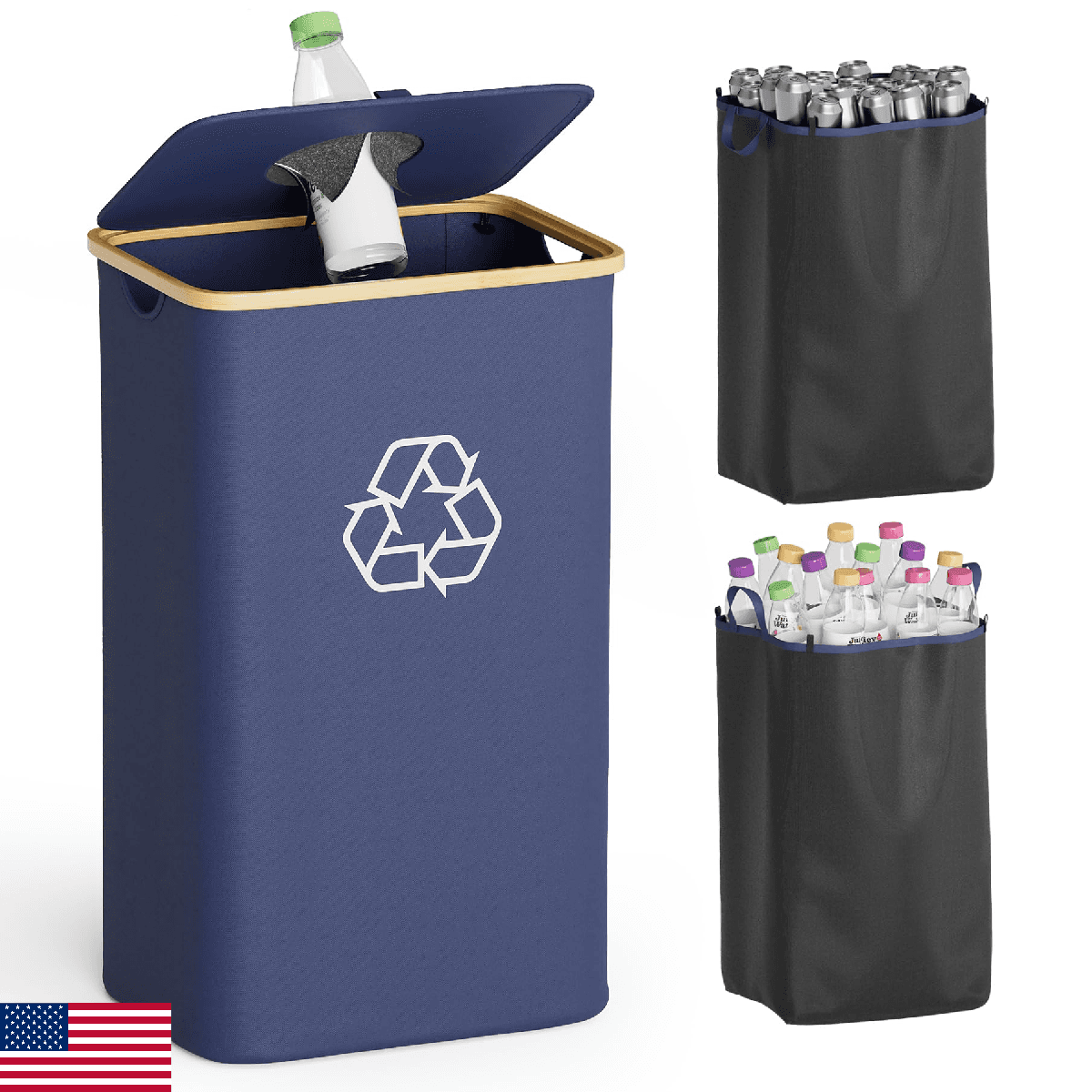 SpaceAid Recycling Bin for Kitchen 26 Gallon, 100L Recycle Bin with Lid and 2 Re - Image 1