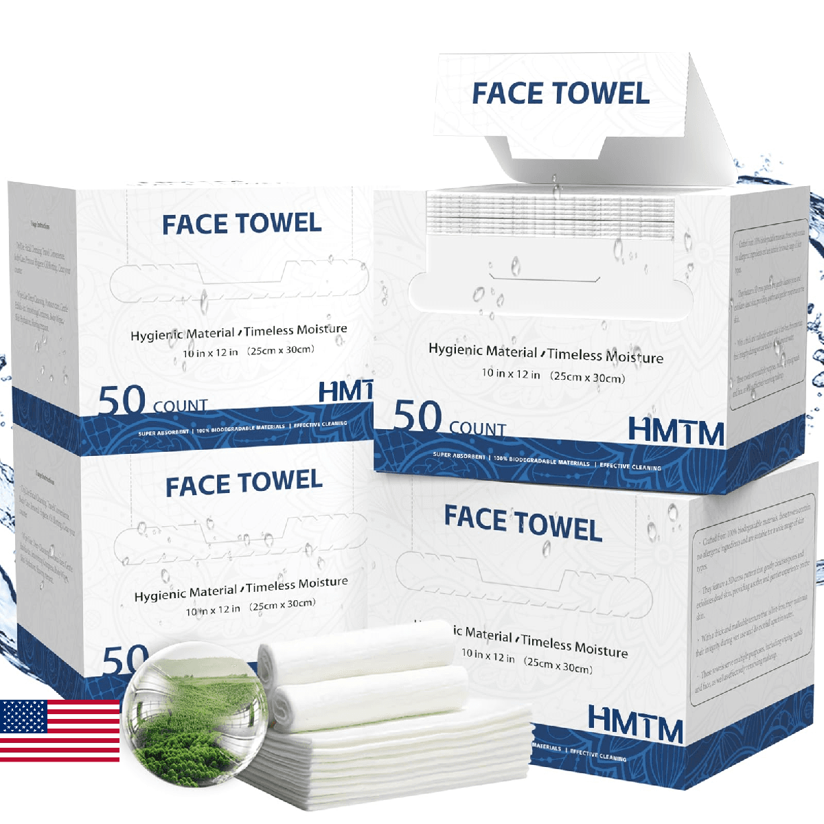 Face Towels 10x12 Thick Soft Absorbent Biodegradable 200 Count 4 Pack - Image 1
