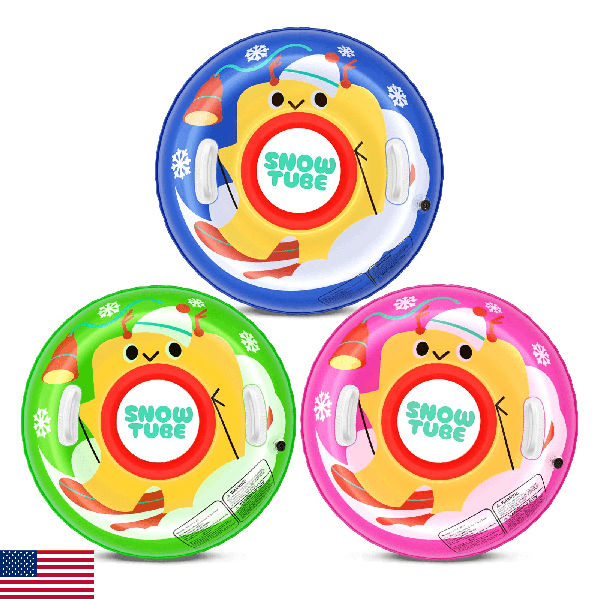 Kids Snow Tube Sleds 3 Pack, 36" Inflatable Snow Sled, Heavy Duty PVC Sledding T - Image 1