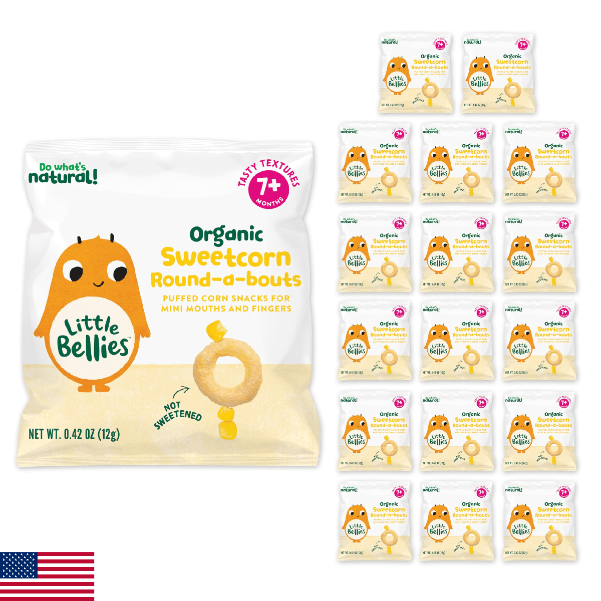 Little Bellies Organic Round-a-bouts Baby Snack Sweetcorn Pack of 18 - Image 1