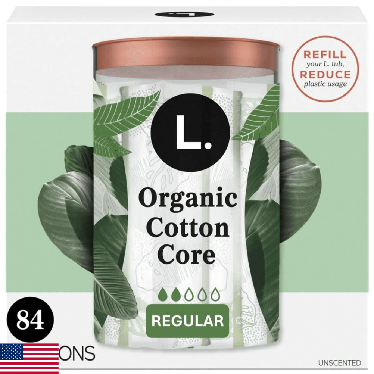 L. Cotton Tampons Regular Absorbency, Contains an Organic Cotton Core, Made With - Image 1