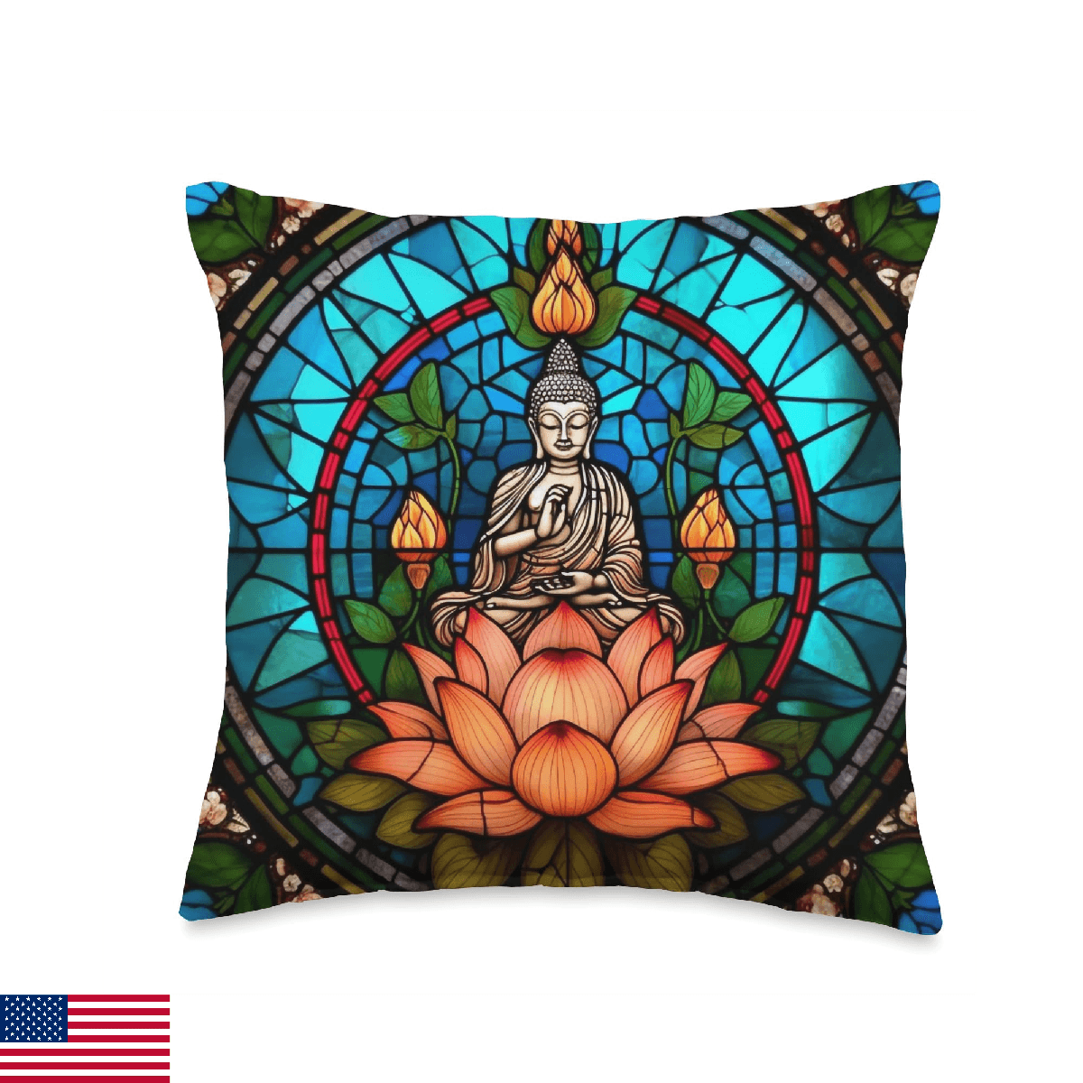Lotus Flower Buddha Stained Glass Lotus Blossom Meditation Throw Pillow - Image 1