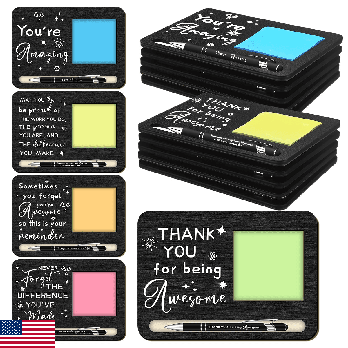 Kosiz 10 Set Employee Appreciation Gifts Wooden Sticky Note Holder with Notes an - Image 1