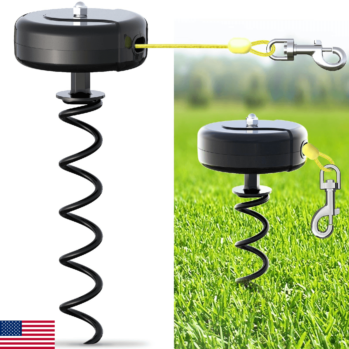Dog Tie Out Cable and Stake 360° No Tangle Heavy Spiral Yard Stake and Retractab - Image 1