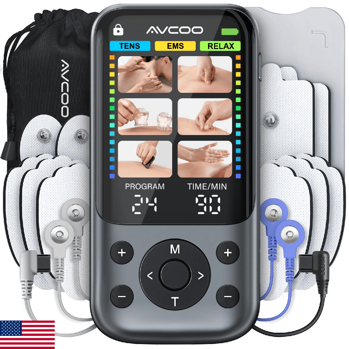 AVCOO 3-in-1 TENS Unit Muscle Stimulator with 24 Modes, 30 Intensities EMS Massa - Image 1