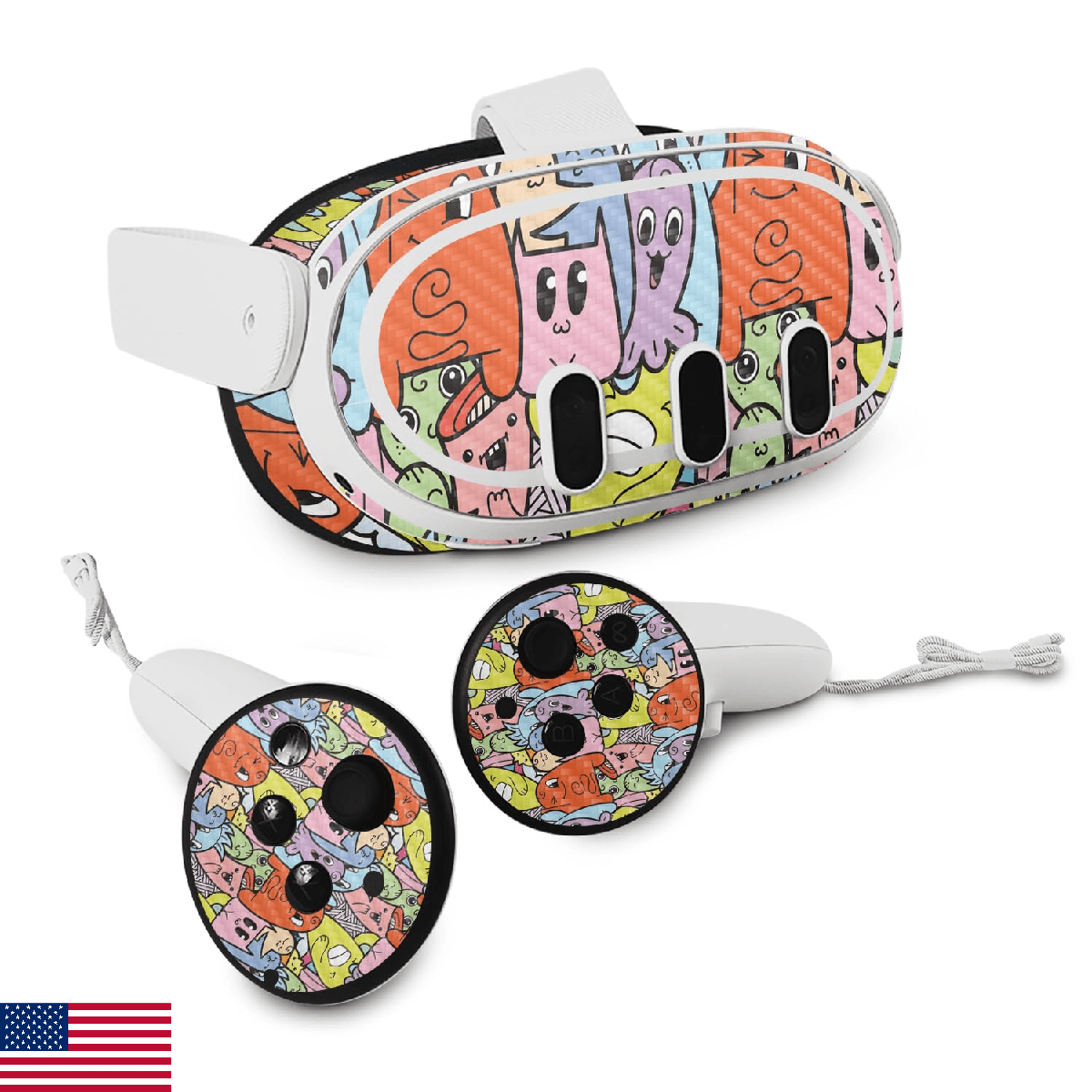 Carbon Fiber VR Skin Compatible with Meta Quest 3 - Goofy Pals - Premium 3M Viny - Image 1