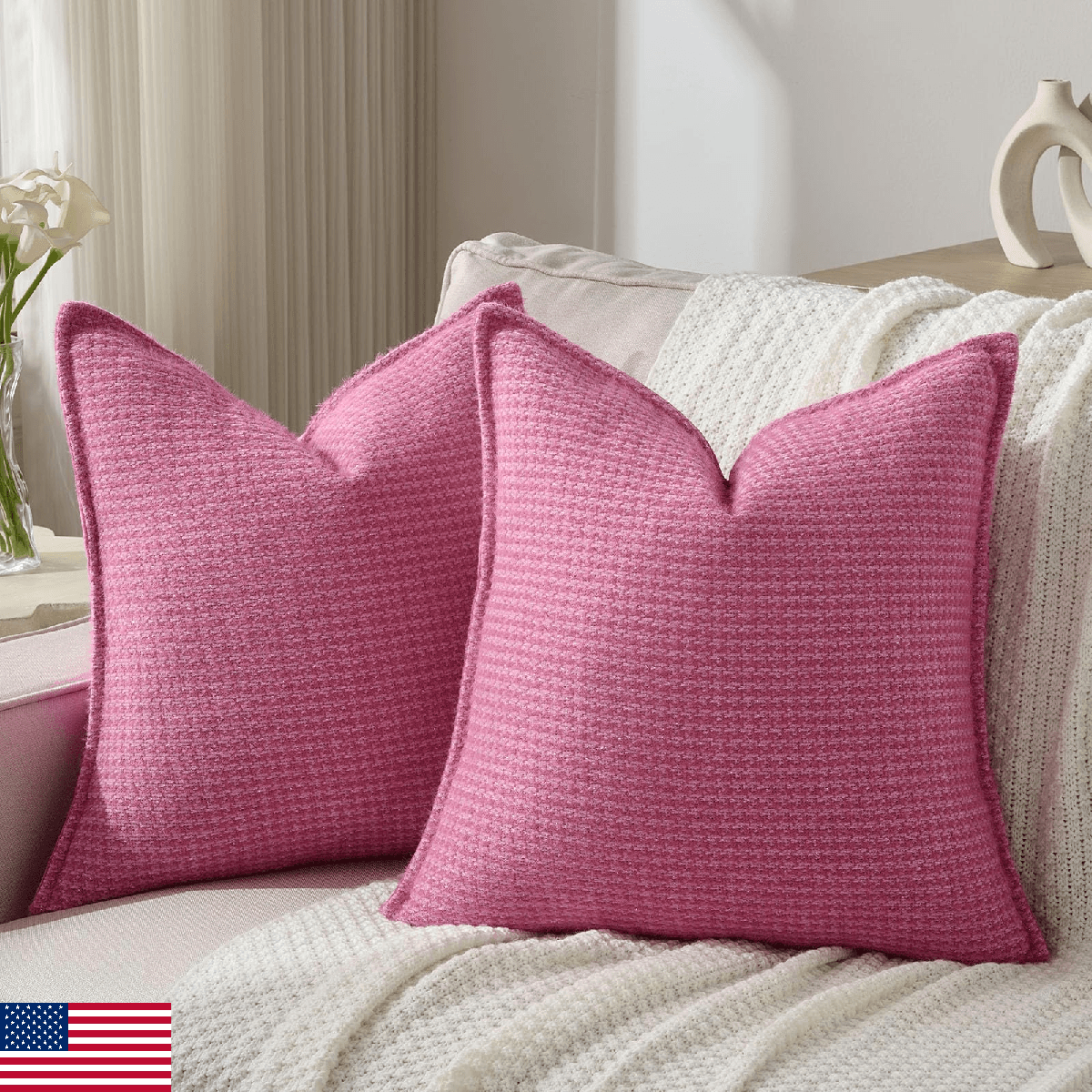 FUTEI Valentine's Day Hot Pink Decorative Throw Pillow Covers 20x20 Inch Set of - Image 1