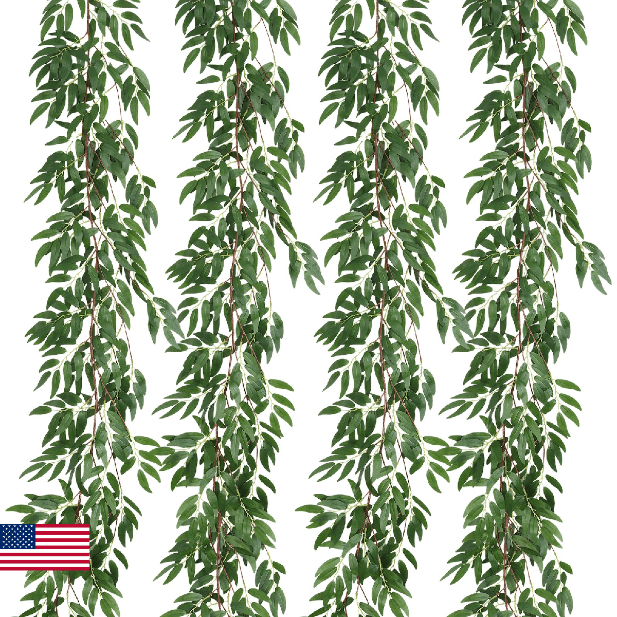 RECUTMS 4Pcs 5.7Ft Artificial Willow Leaves Vine Silk Ivy Garland Home Decor - Image 1
