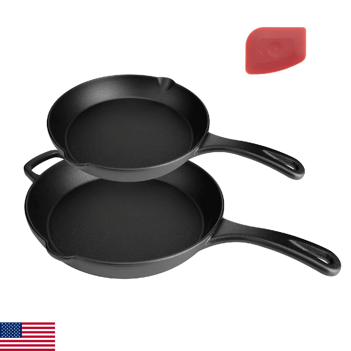 CUISGUSTO Cast Iron Skillet Set (8” + 12”) – Pre-Seasoned Frying Pan Duo, Holida - Image 1