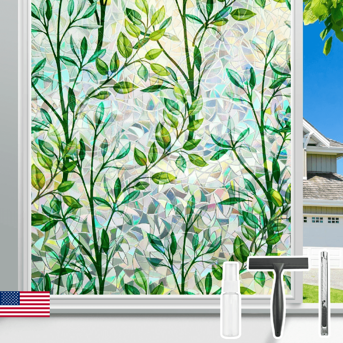 Donox 29.5"x13.1' Privacy Window Film Stained Glass Anti-UV Heat Control No Glue - Image 1